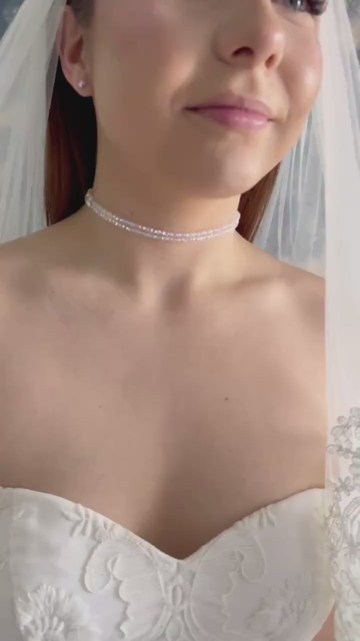 Crystal AB Choker Necklace Bridal, Double Strand Iridescent Crystal Wedding Choker, Bride Jewellery Gift, Sparkle Shiny Delicate Collar