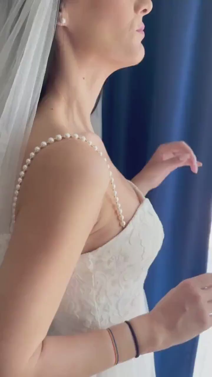 Pearl Dress Straps Gold Silver Spacers Pair Attachable Shoulder Necklace Bridal Accessories Wedding Dress 8MM Pearl Straps Custom Length