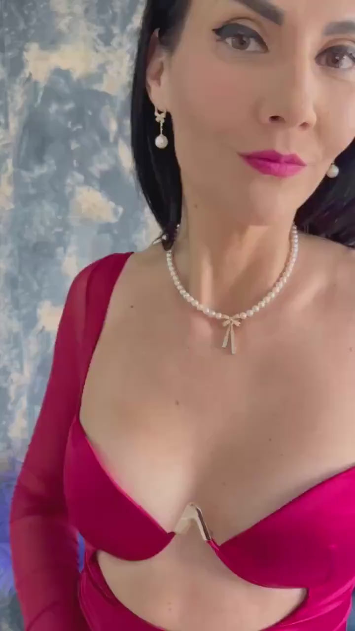 Pearl Bow Charm Necklace in Luxury Gift Box Gift for Wife Handmade Jewelry Special Occasion Formal Wear Choker Anniversary