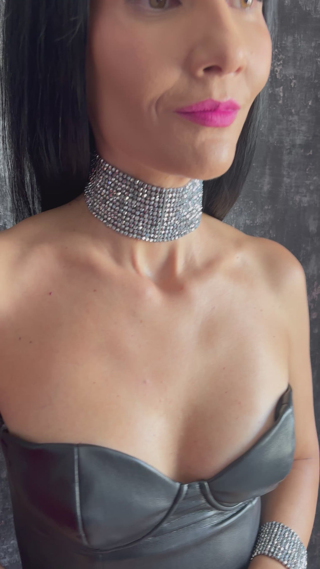 Silver Choker Necklace – Wide Multistrand Diamante Statement Piece