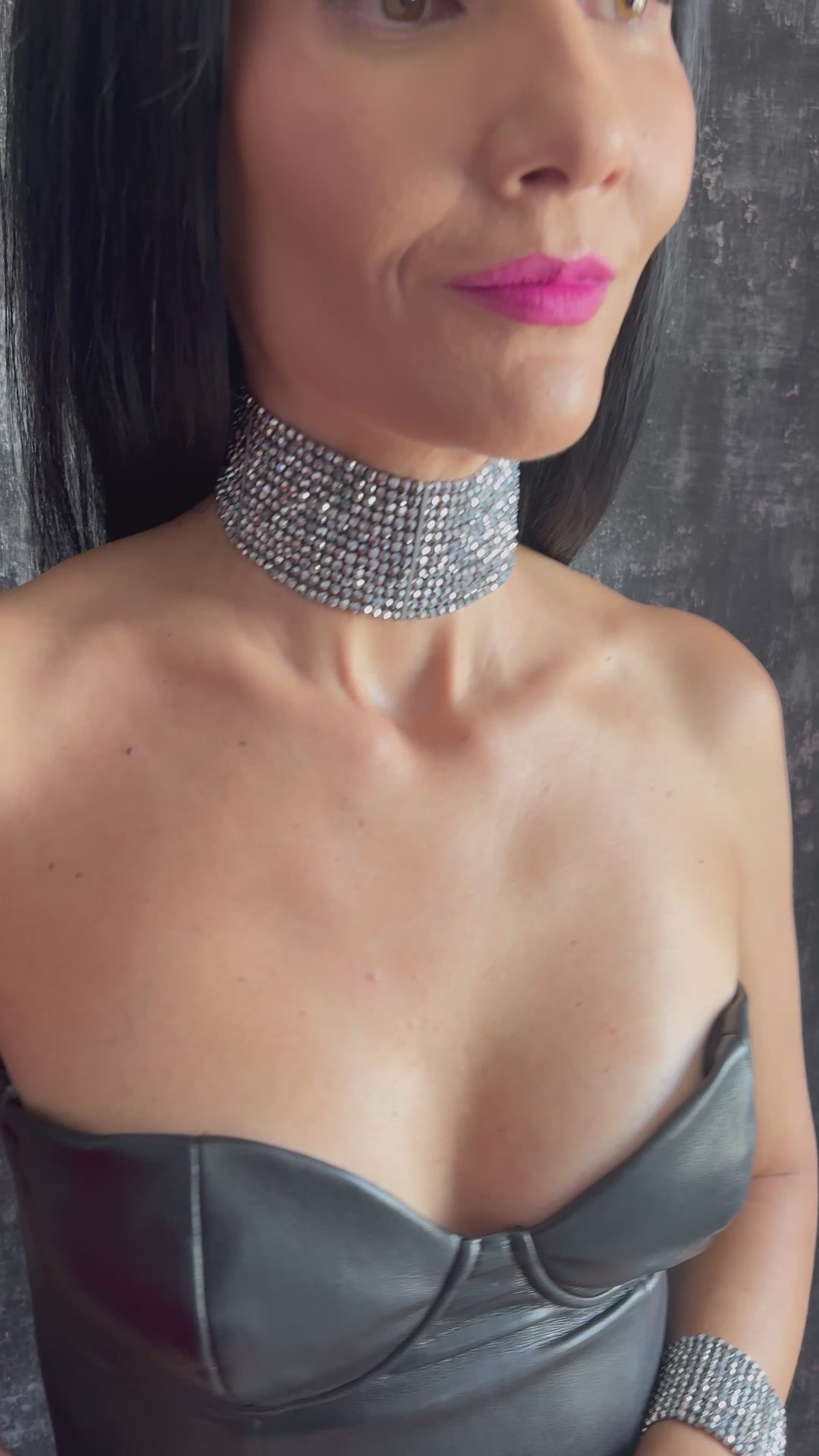 Silver Choker Necklace – Wide Multistrand Diamante Statement Piece