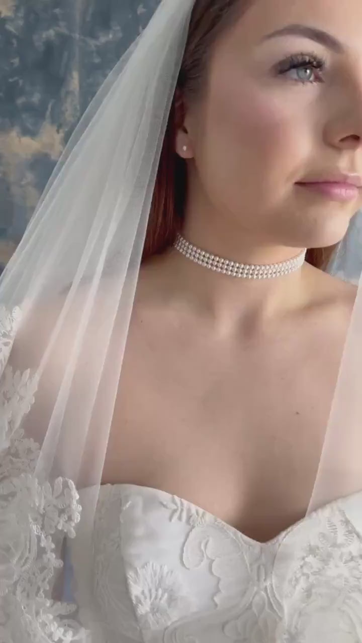 Triple Strand Pearl Choker Necklace Bridal Pearl Collar Micropearl Wedding Jewelry Crystal Pearl Bridal Jewellery Tiny Pearls White or Ivory