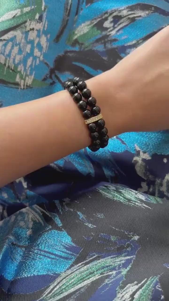 Vintage Style Black Pearl Bracelet Double Strand, Gothic Costume Jewelry