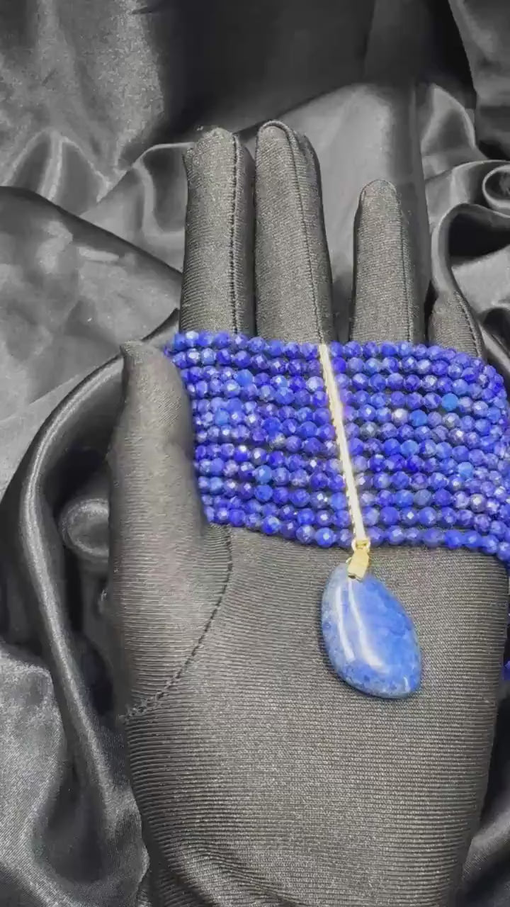 Lapis Lazuli Choker Necklace Natural Blue Gemstone Statement Necklace Lapis Pendant Collar Healing Crystal Jewellery Gift for Her