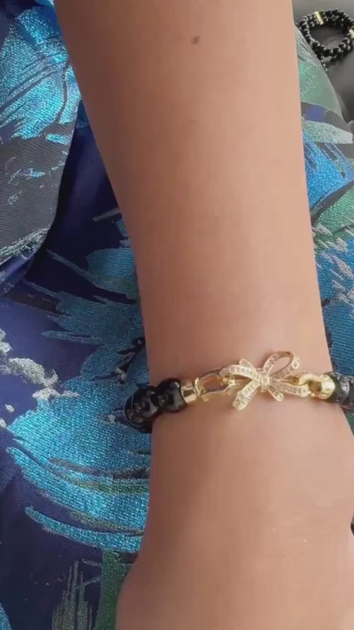 Black Pearl Bracelet Gold Charm Jewelry Piece Crystal Formal Evening Accessory Elegant Design Sophisticated Style Statement Night Out