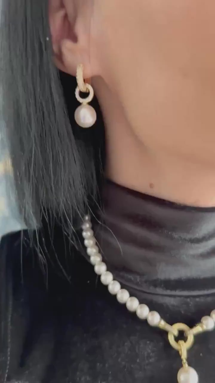 Pearl Hoops Drop Earring Fashion Trend Shiny Party Wear Jewelry Gift Idea Bridal Charm Pearl Hoop Dangle Gold