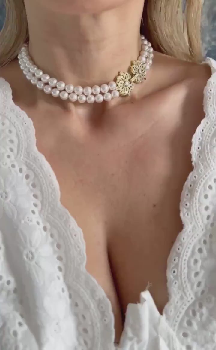 Classic Pearl Necklace Formal Wear Special Occasion Elegant Jewelry Double Strand White Pearl Custom Length Adjustable Option Decorative