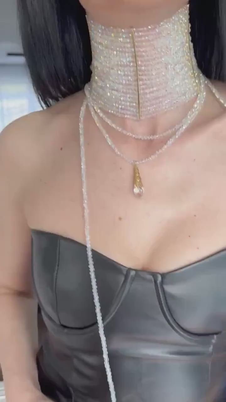 Sparkly Choker Necklace – Wide AB Iridescent Statement Jewelry